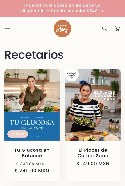 Catálogo móvil de recetarios de Cocina de Addy.