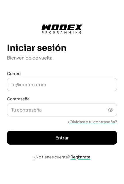 Pantalla pública de inicio de sesión de Wodex en móvil.